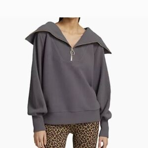 VARLEY Sweatshirt 1/2 Zip Pullover Beige/Green Size MEDIUM Oversized